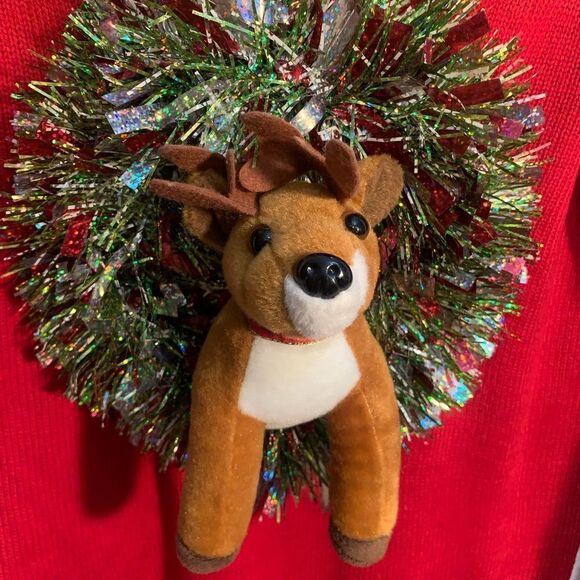 No Boundaries Ruby Red Wreath Plush Reindeer Ugly Sweater 3D - Picture 2 of 13
